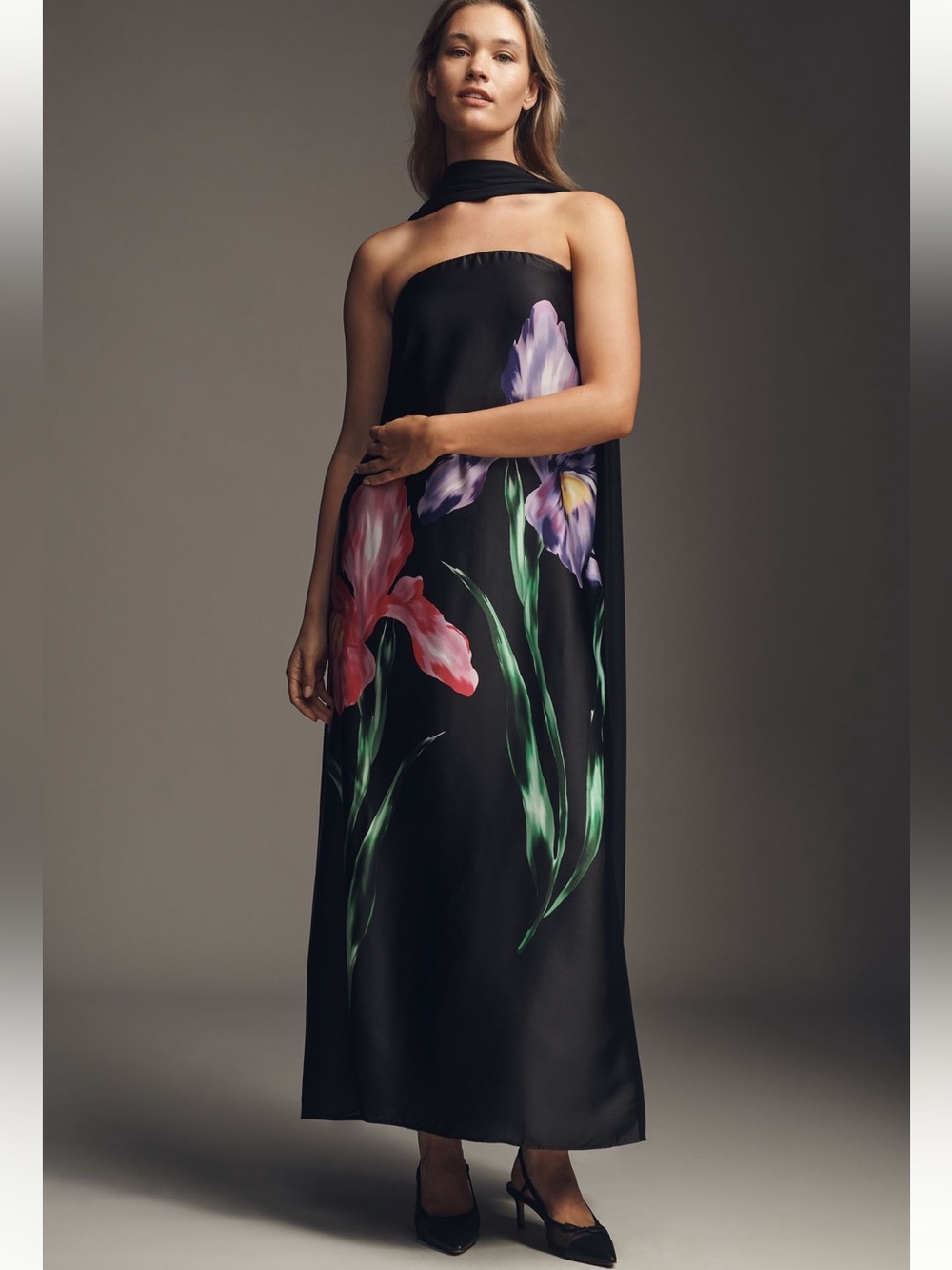 Show Me Your MuMu Black Maxi Dress with Pink & Purple Floral Print